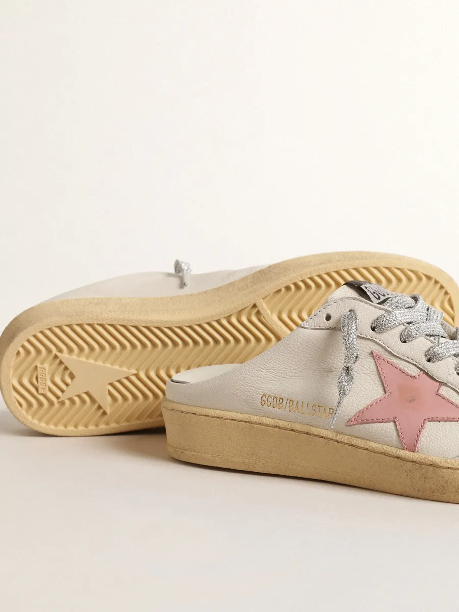 Ball Star Sabot in nappa bianca con stella in pelle rosa antico