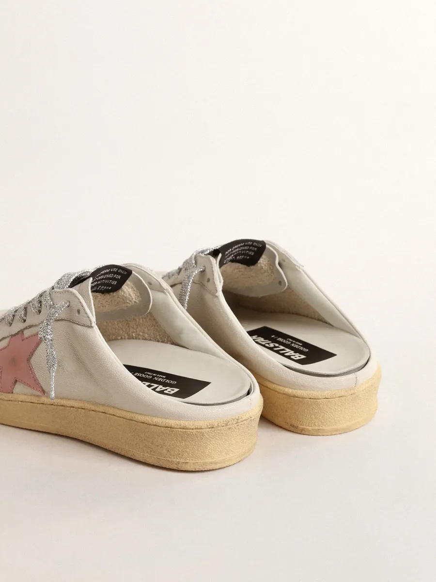 Ball Star Sabot in nappa bianca con stella in pelle rosa antico