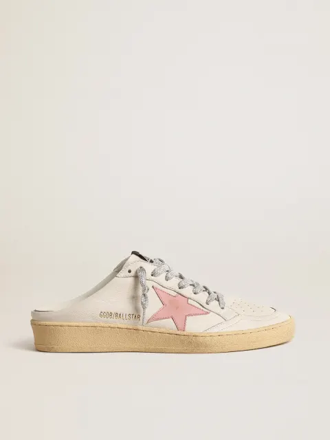 Ball Star Sabot in nappa bianca con stella in pelle rosa antico
