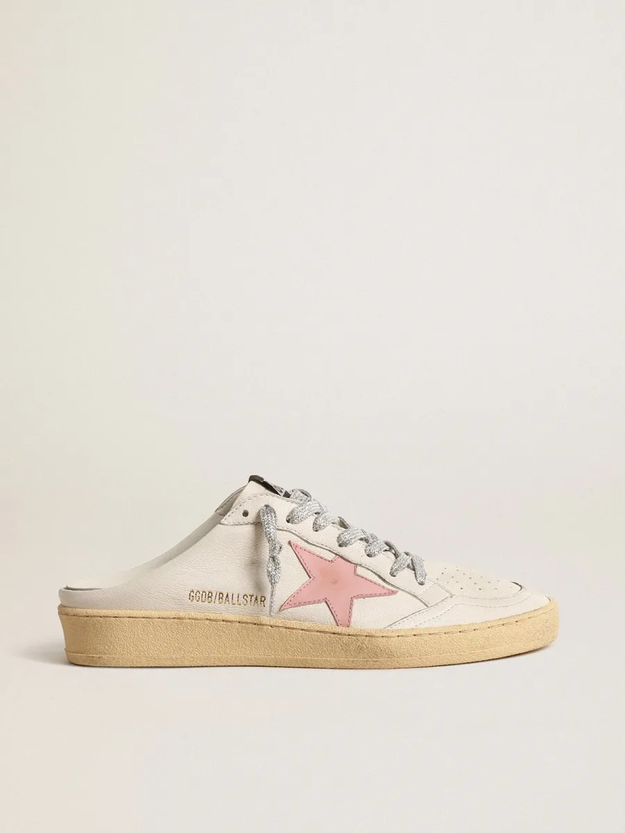 Ball Star Sabot in nappa bianca con stella in pelle rosa antico