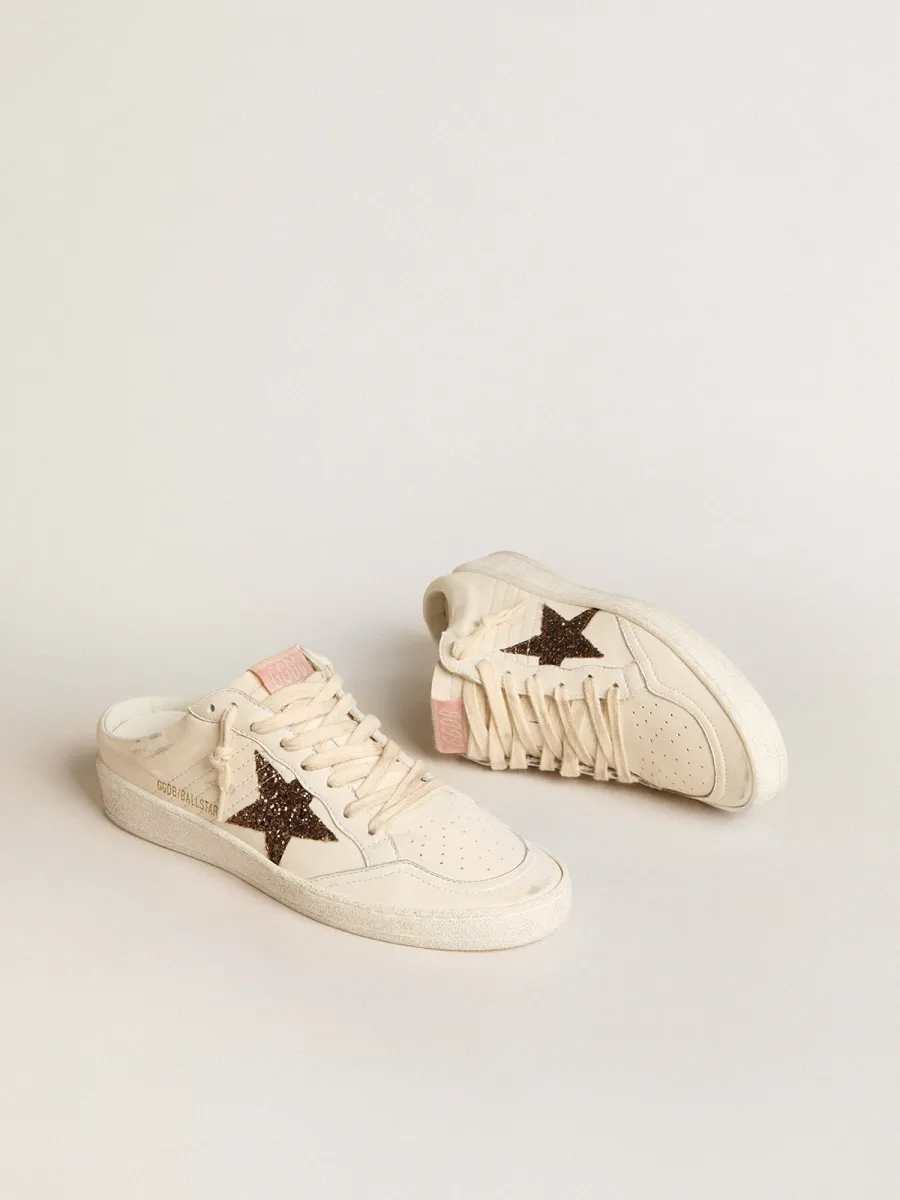 Ball Star Sabot in nappa avorio con stella in glitter bronzo