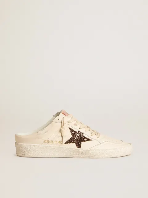 Ball Star Sabot in nappa avorio con stella in glitter bronzo