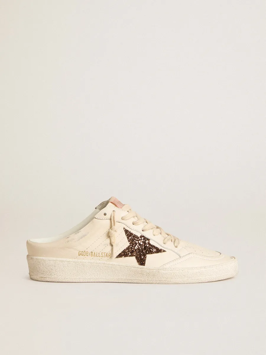 Ball Star Sabot in nappa avorio con stella in glitter bronzo