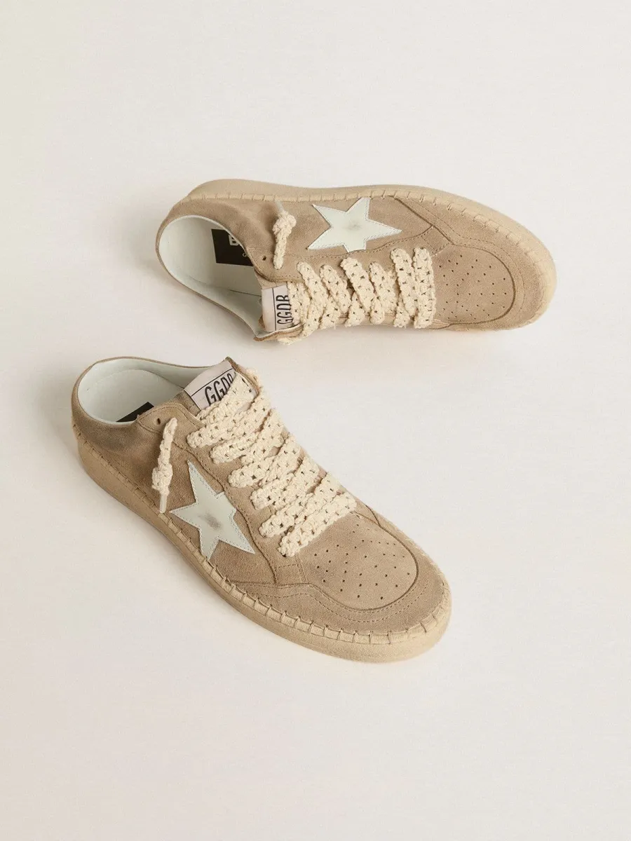 Ball Star Sabot Donna in suede beige con stella in pelle bianca