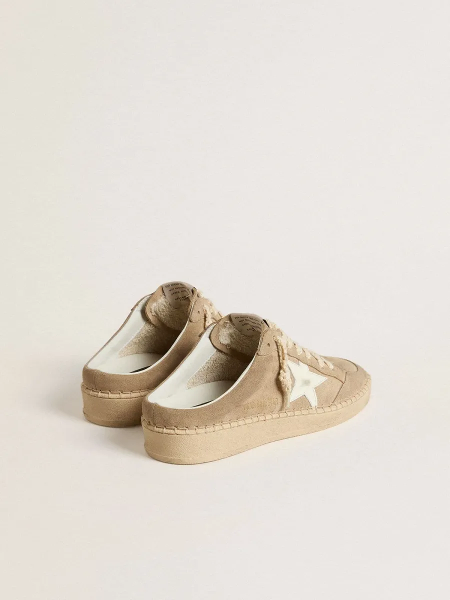 Ball Star Sabot Donna in suede beige con stella in pelle bianca