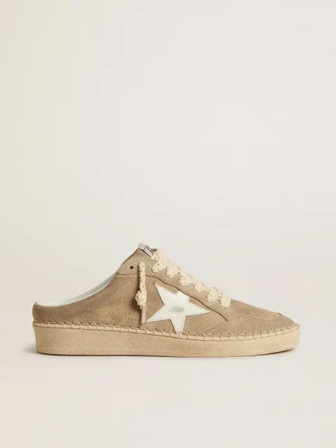 Ball Star Sabot Donna in suede beige con stella in pelle bianca
