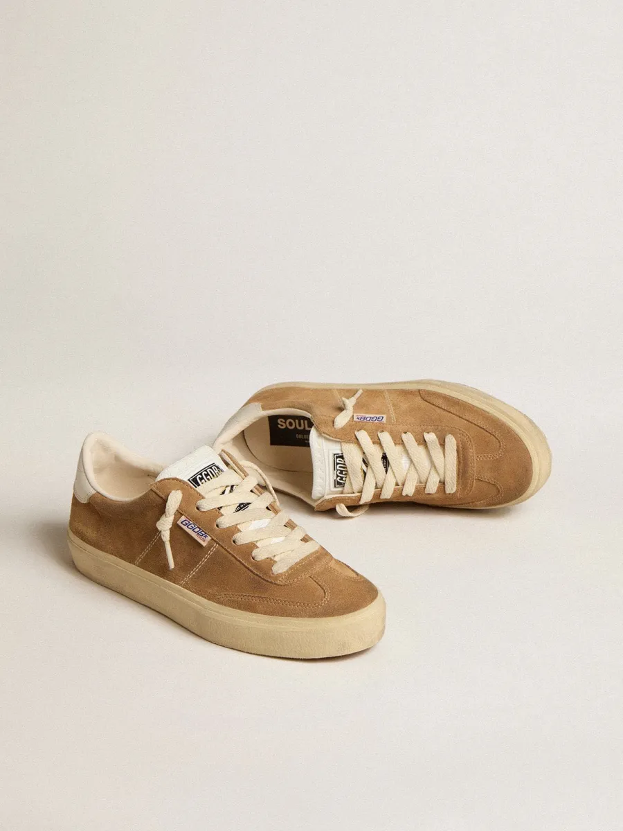 Soul Star Donna in suede color cammello con talloncino e linguetta in pelle bianca
