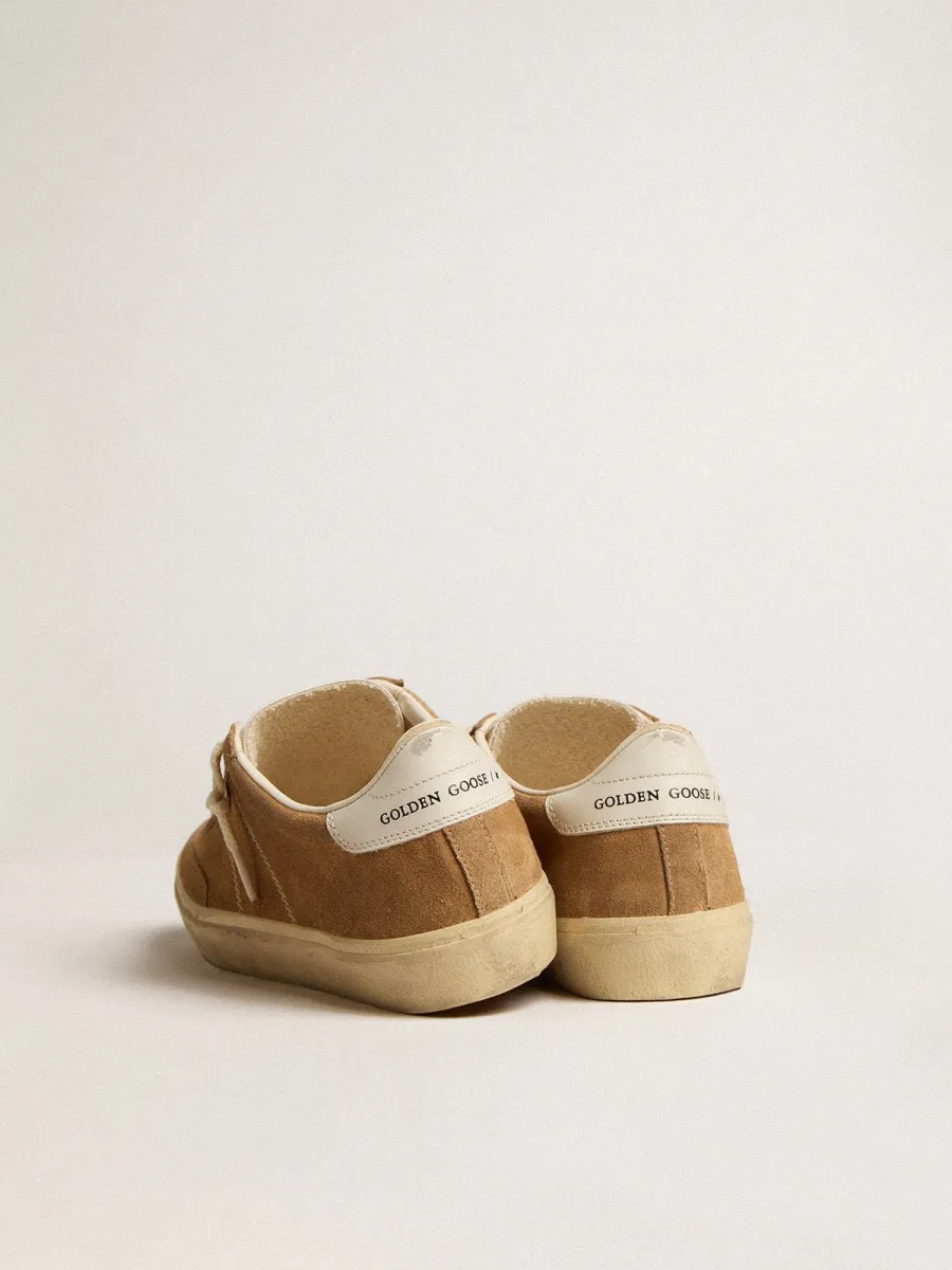Soul Star Donna in suede color cammello con talloncino e linguetta in pelle bianca