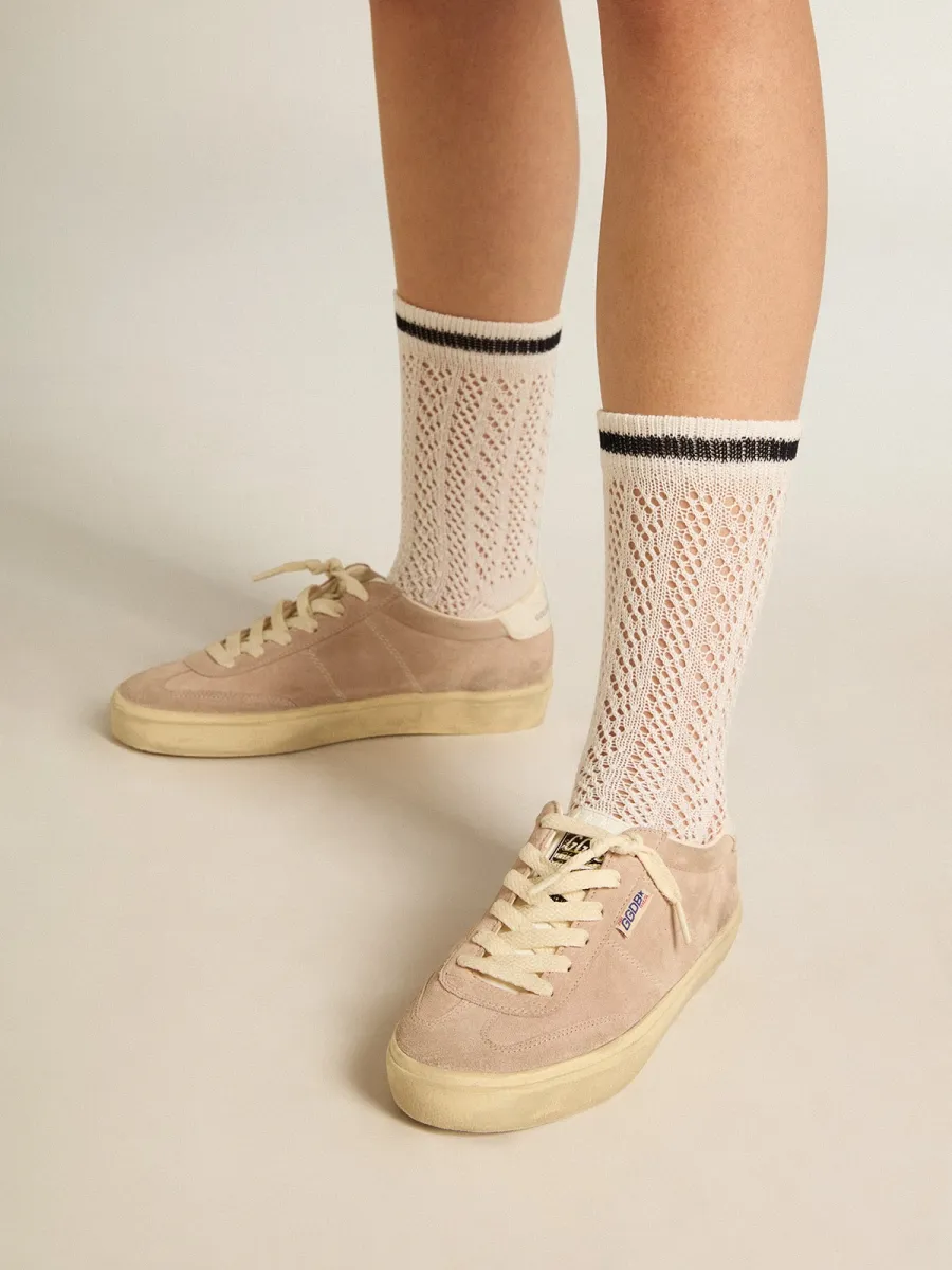 Soul Star Donna in suede rosa con talloncino in pelle bianco latte