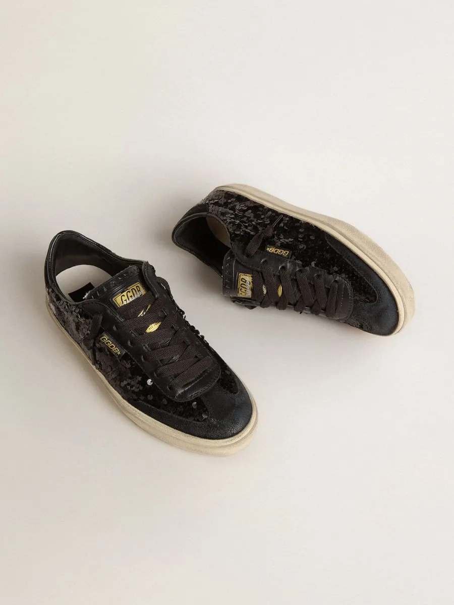 Soul Star Donna in paillettes nere con talloncino in suede nero
