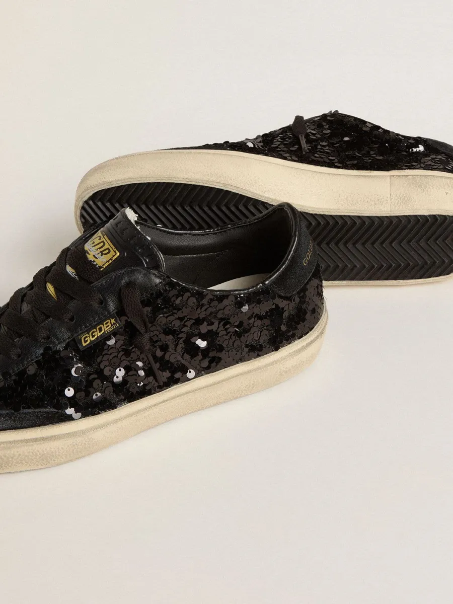 Soul Star Donna in paillettes nere con talloncino in suede nero