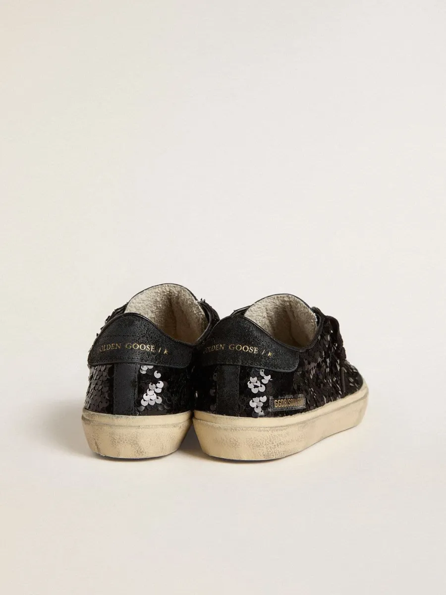Soul Star Donna in paillettes nere con talloncino in suede nero