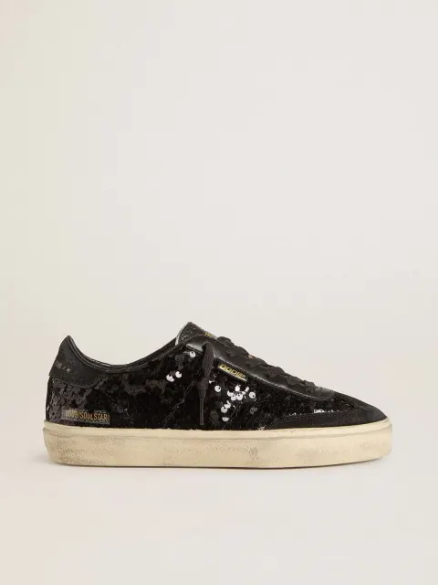 Soul Star Donna in paillettes nere con talloncino in suede nero