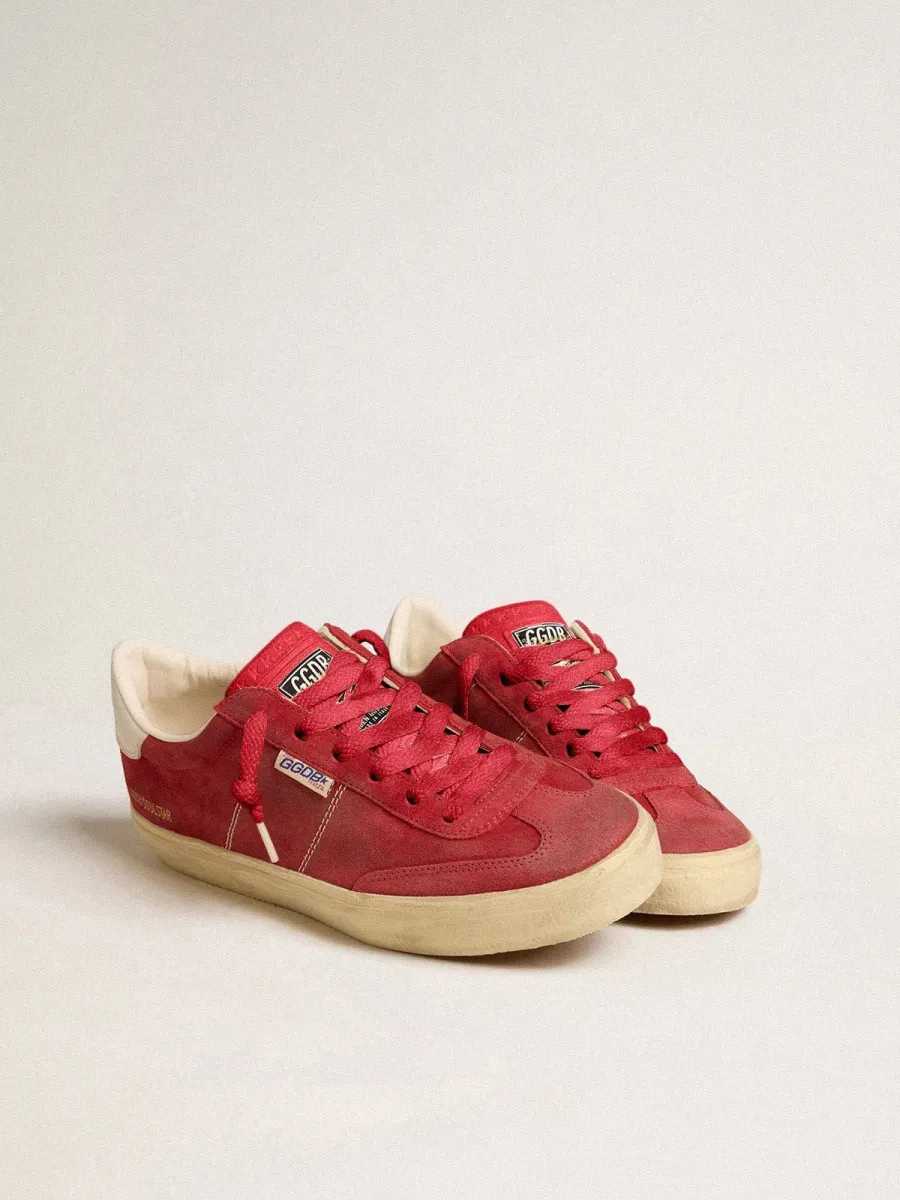 Soul Star Donna in suede rosso con talloncino in pelle color bianco