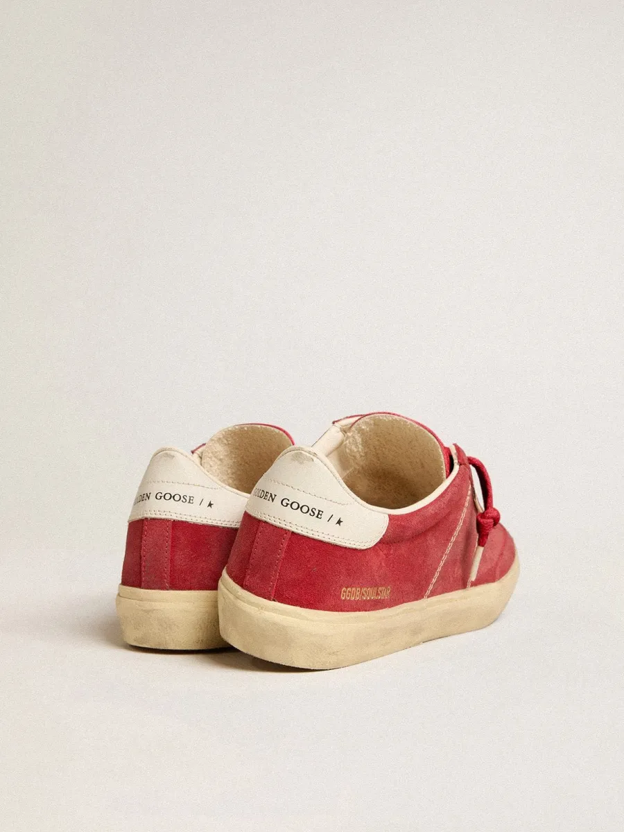 Soul Star Donna in suede rosso con talloncino in pelle color bianco