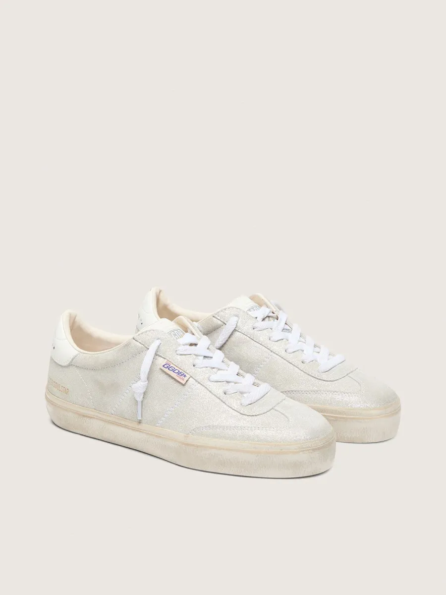 Soul Star Donna in suede beige con talloncino in pelle color bianco