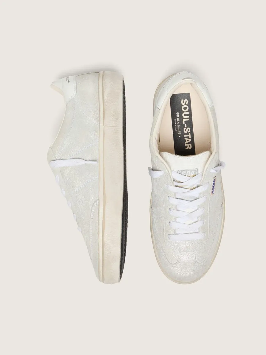 Soul Star Donna in suede beige con talloncino in pelle color bianco