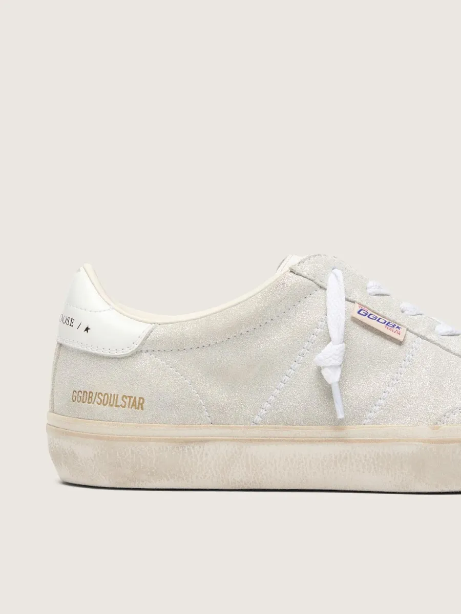 Soul Star Donna in suede beige con talloncino in pelle color bianco