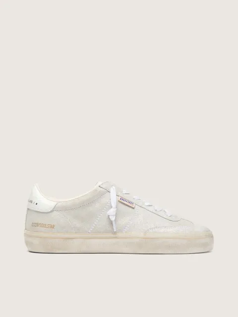 Soul Star Donna in suede beige con talloncino in pelle color bianco