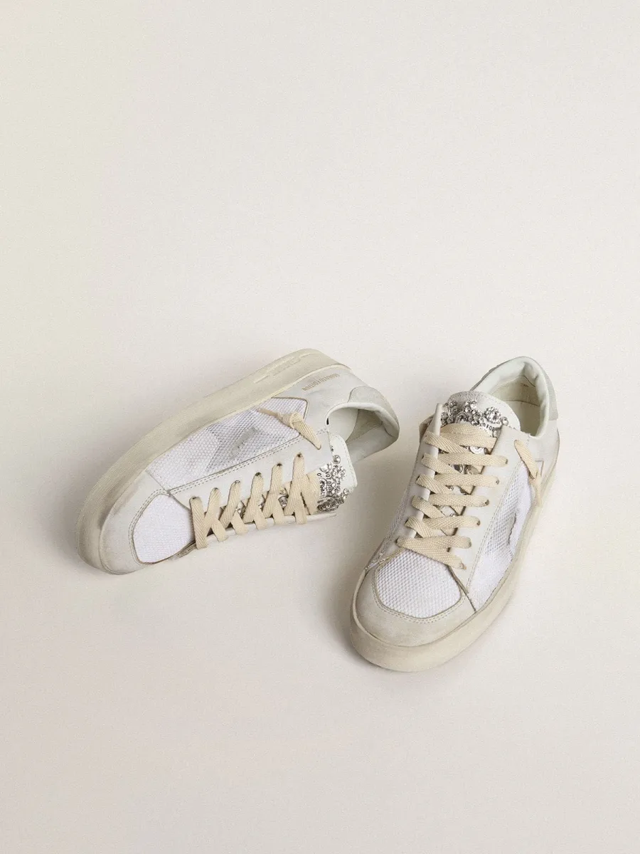 Stardan LTD in pelle bianca con stella e talloncino in suede color grigio ghiaccio