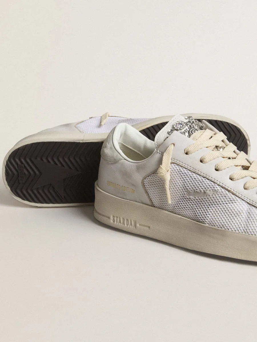 Stardan LTD in pelle bianca con stella e talloncino in suede color grigio ghiaccio