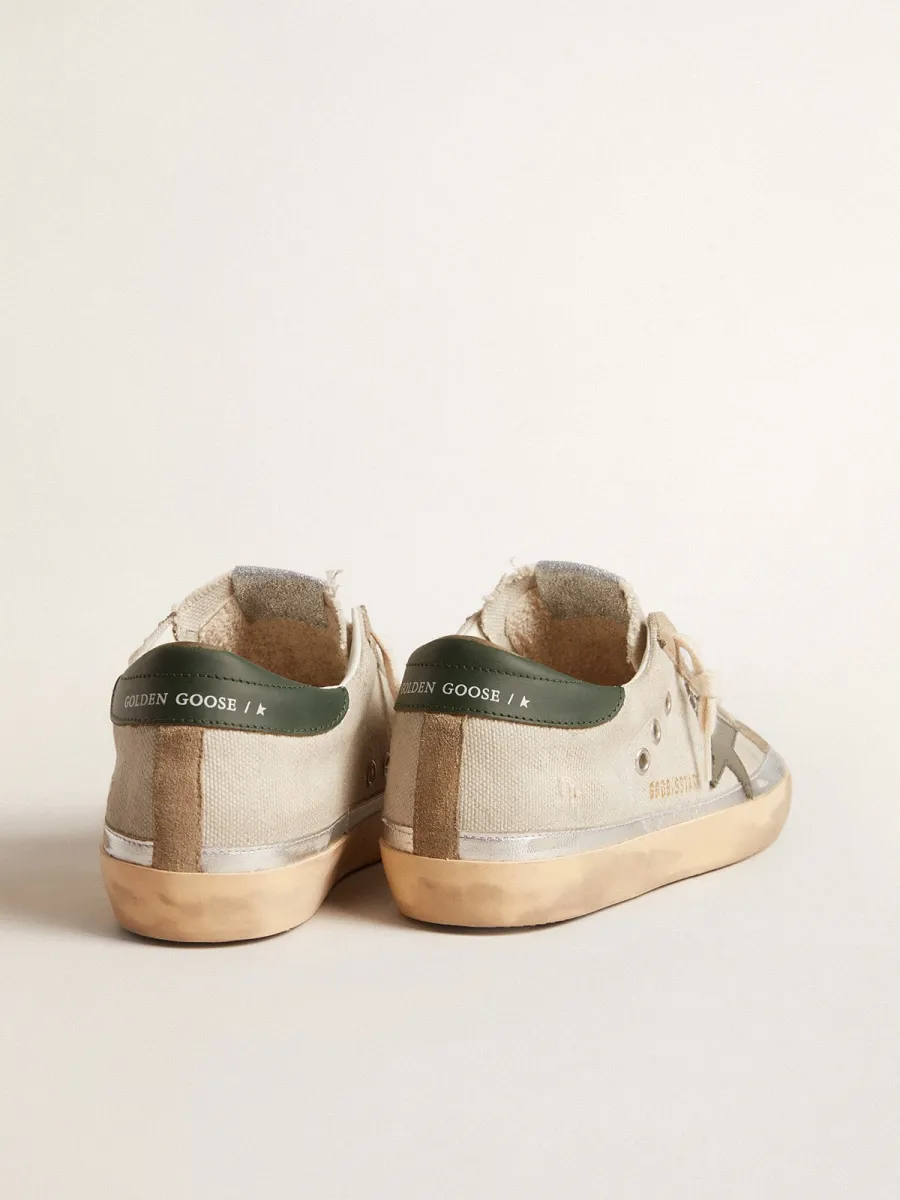 Super-Star in canvas grigio con stella e talloncino in pelle verde