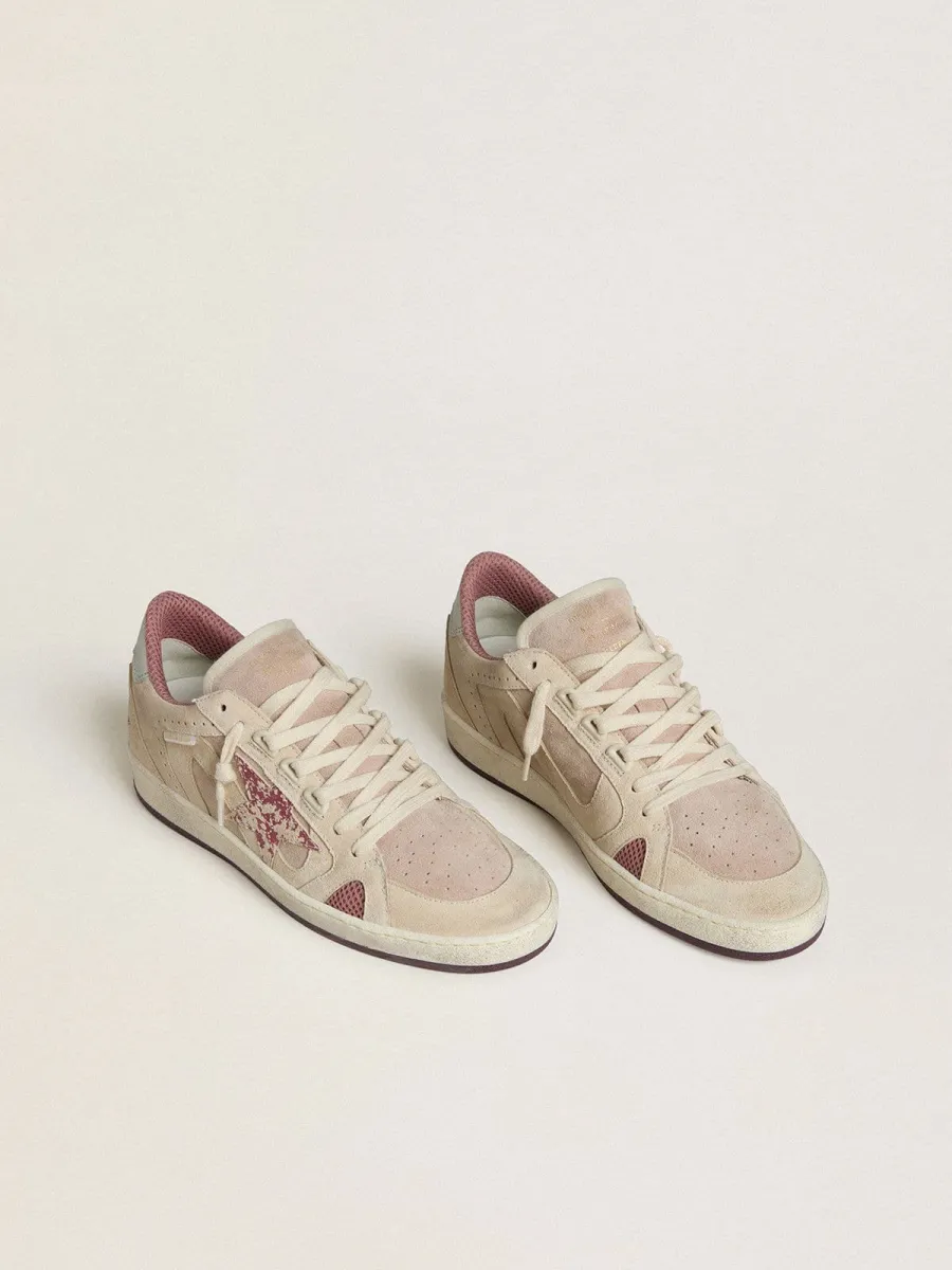 Ball Star Donna LTD in suede rosa e beige con talloncino in pelle grigio perla