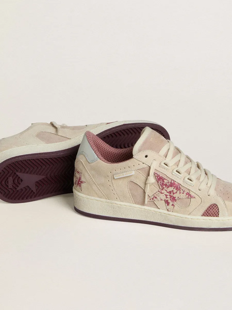 Ball Star Donna LTD in suede rosa e beige con talloncino in pelle grigio perla