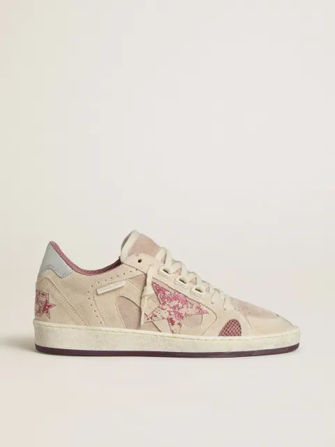 Ball Star Donna LTD in suede rosa e beige con talloncino in pelle grigio perla