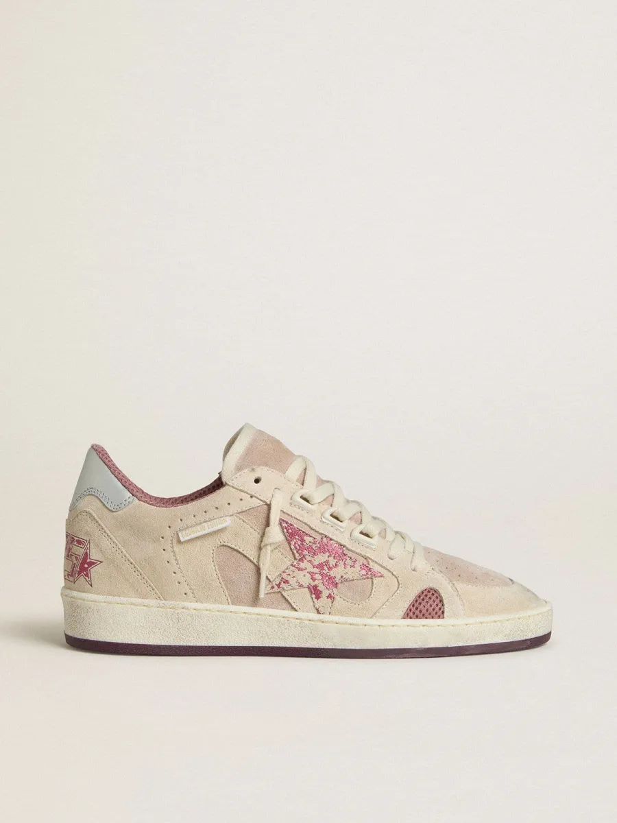 Ball Star Donna LTD in suede rosa e beige con talloncino in pelle grigio perla