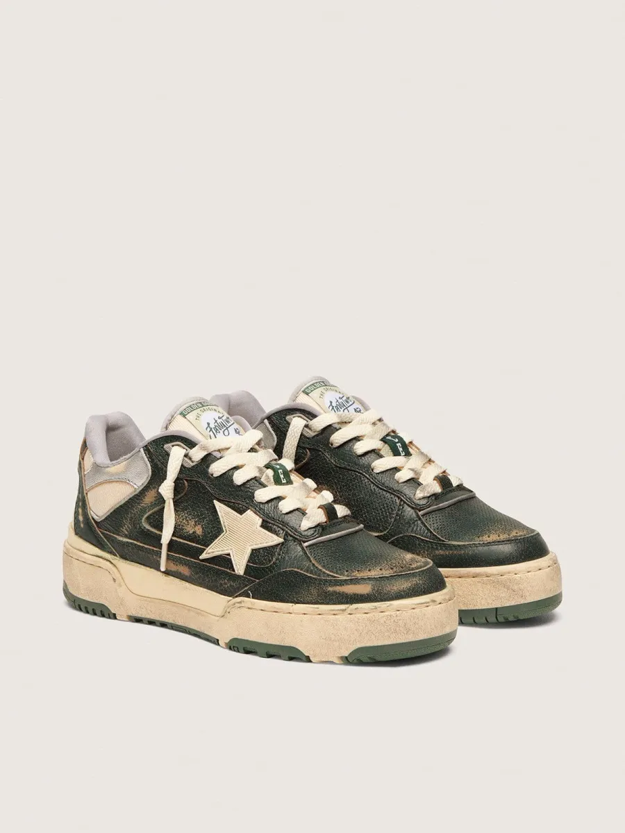 Forty2 Donna in pelle verde e nylon crema con stella in TPU e talloncino in pelle argento
