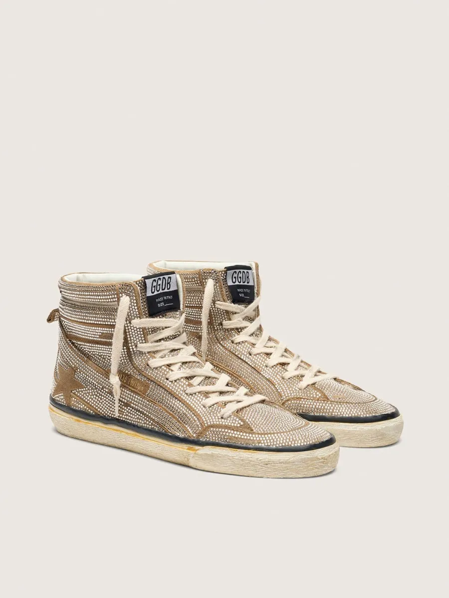 Slide Donna LAB in suede tabacco con cristalli e stella in suede color tabacco
