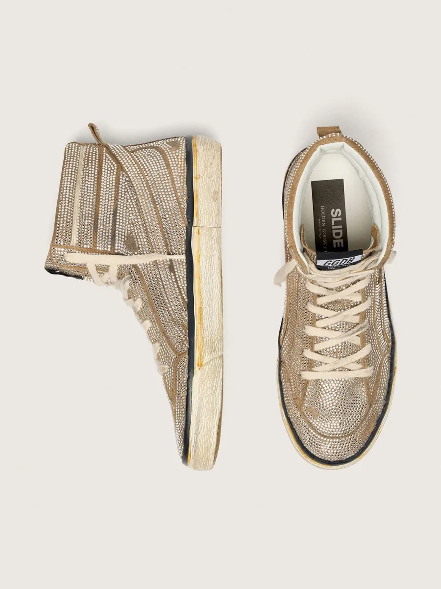 Slide Donna LAB in suede tabacco con cristalli e stella in suede color tabacco