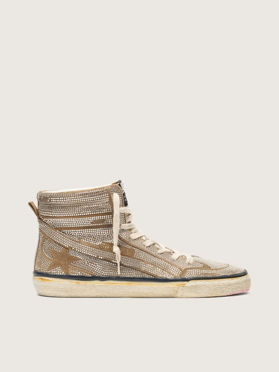 Slide Donna LAB in suede tabacco con cristalli e stella in suede color tabacco