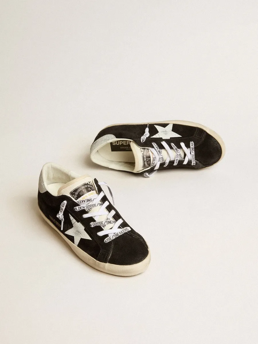 Super-Star Donna LTD in suede nero con stella stampata bianca e talloncino in glitter argento