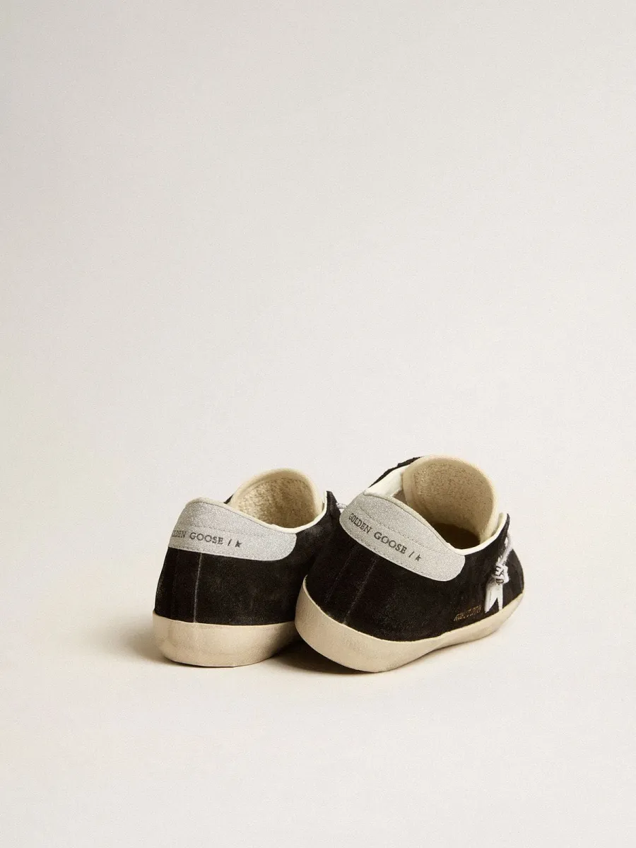 Super-Star Donna LTD in suede nero con stella stampata bianca e talloncino in glitter argento