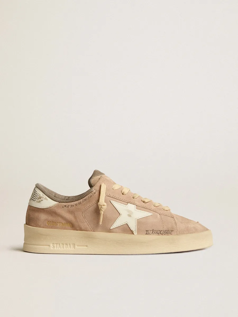 Stardan Donna in suede rosa antico con stella e talloncino in pelle bianca