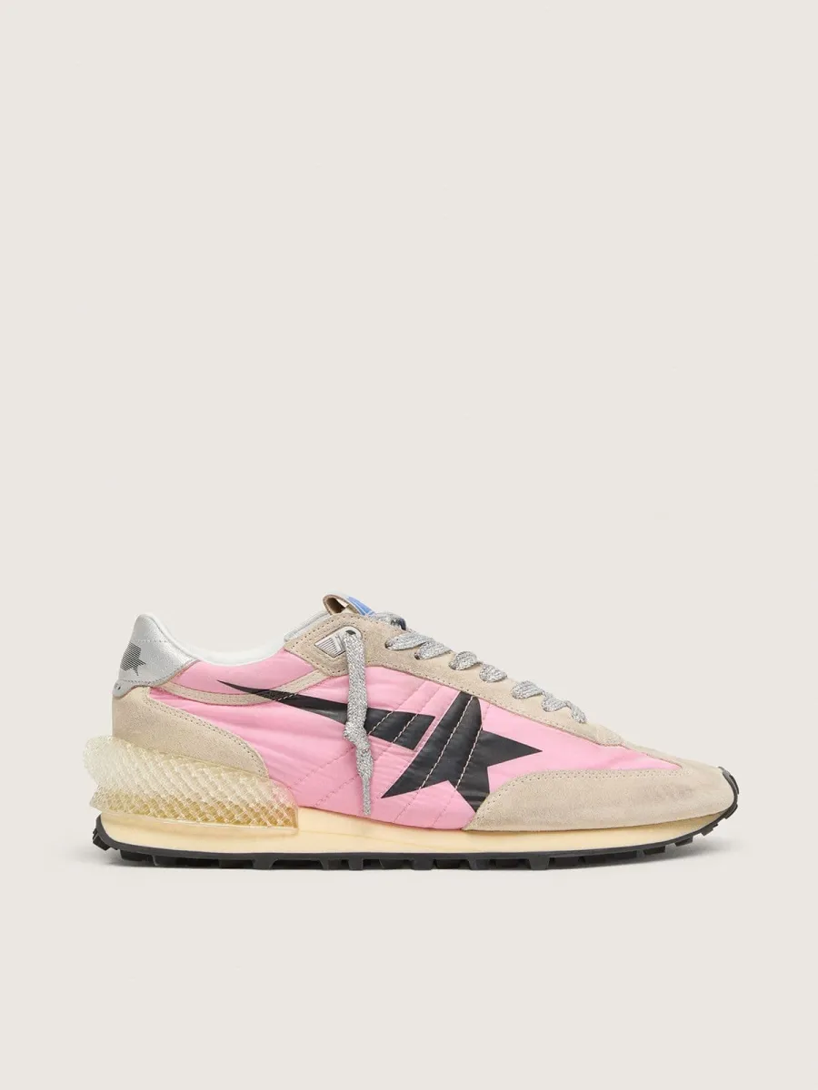 Marathon Donna in nylon rosa e suede beige con stella stampata nera