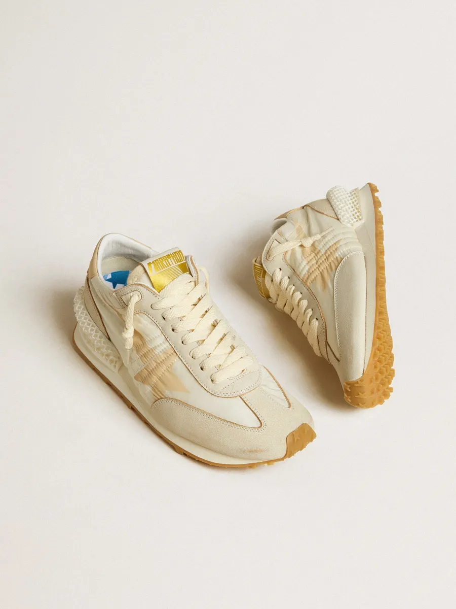Marathon Donna in nylon beige e pelle grigia con stella stampata beige