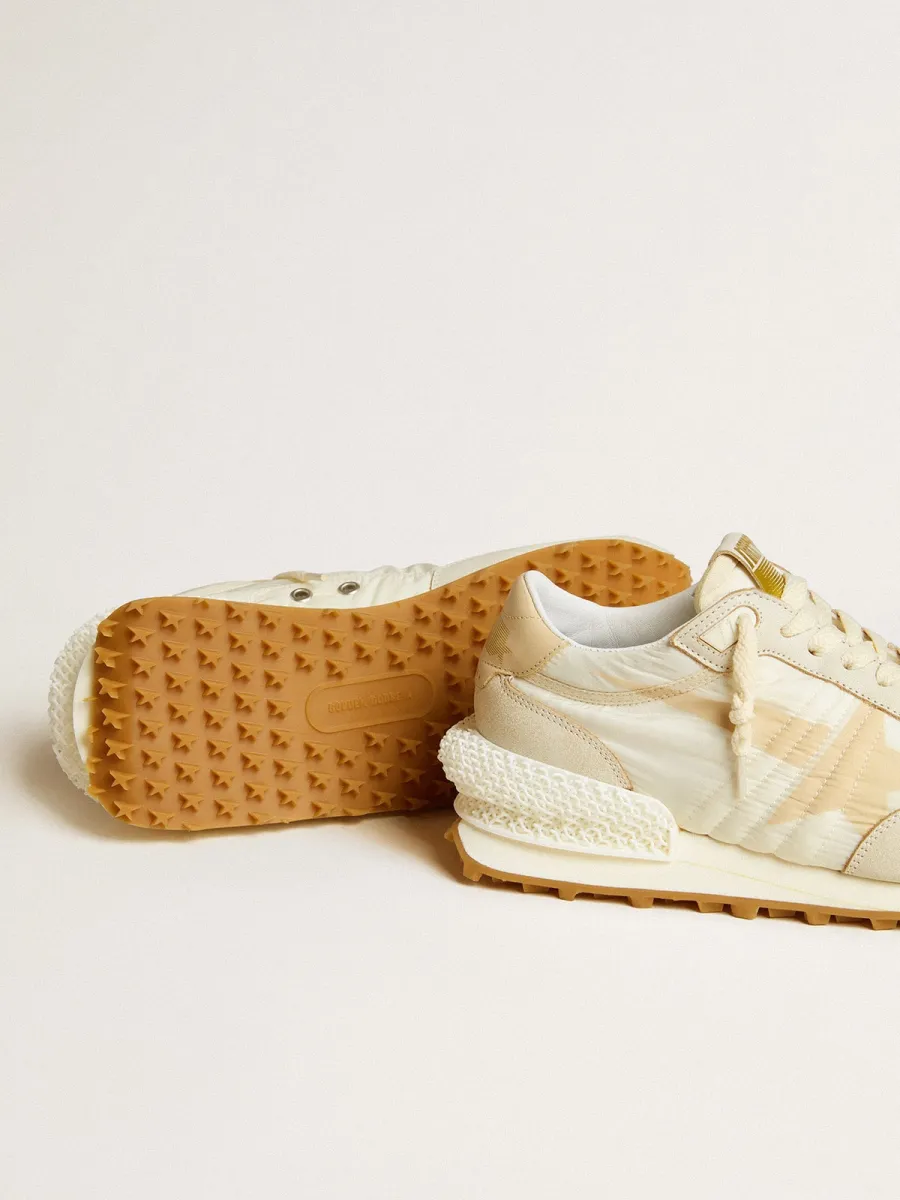 Marathon Donna in nylon beige e pelle grigia con stella stampata beige