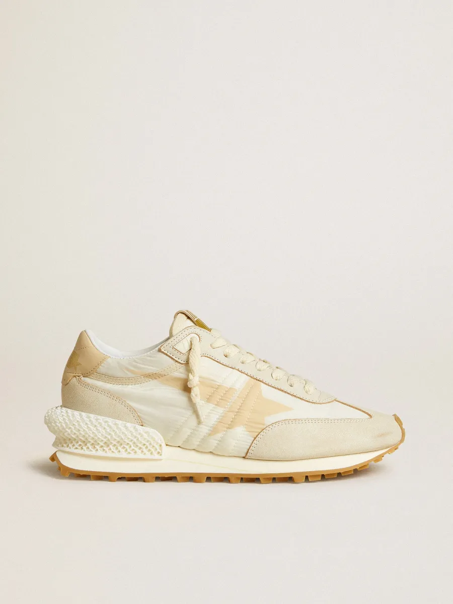 Marathon Donna in nylon beige e pelle grigia con stella stampata beige