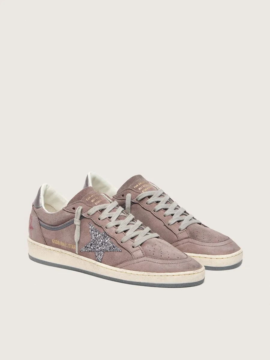 Ball Star Donna in suede lavanda con stella in glitter argento e talloncino in pelle laminata