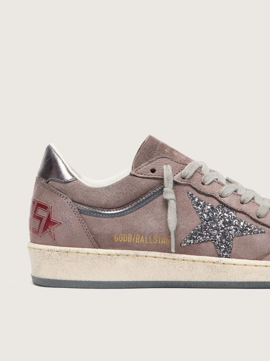 Ball Star Donna in suede lavanda con stella in glitter argento e talloncino in pelle laminata