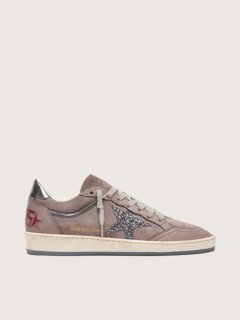Ball Star Donna in suede lavanda con stella in glitter argento e talloncino in pelle laminata