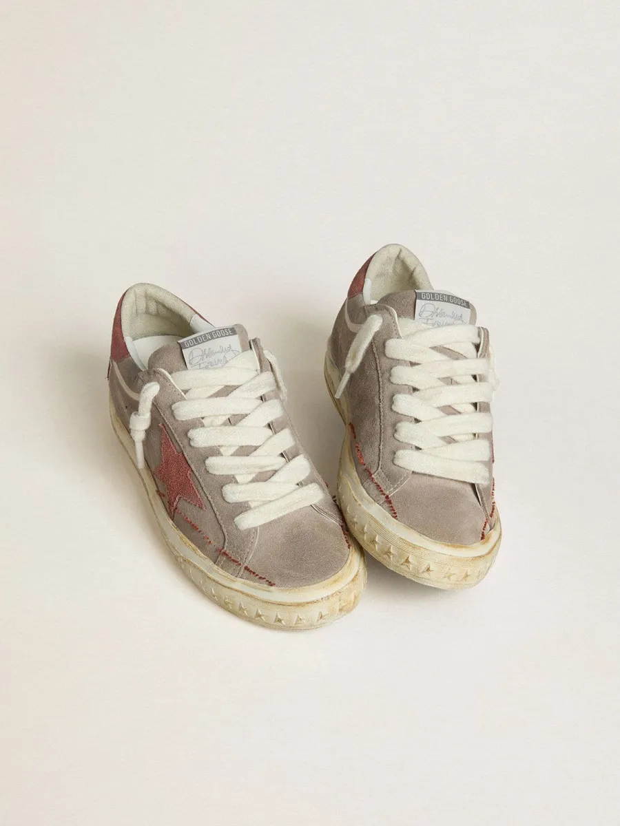 Super-Star Donna LTD in suede grigio con stella e talloncino in suede cerato rosso