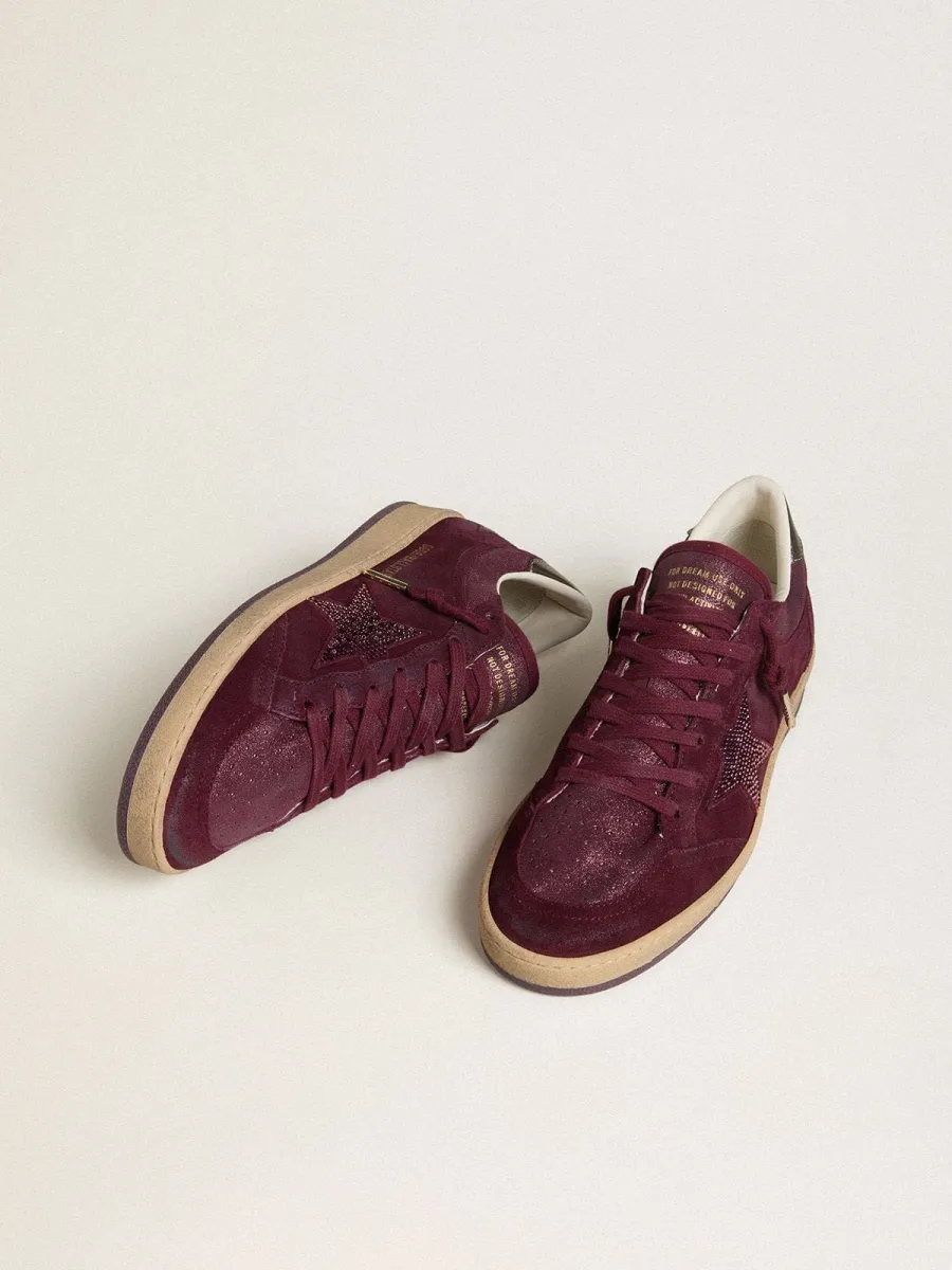 Ball Star Donna in suede bordeaux con stella in cristalli e talloncino in pelle laminata