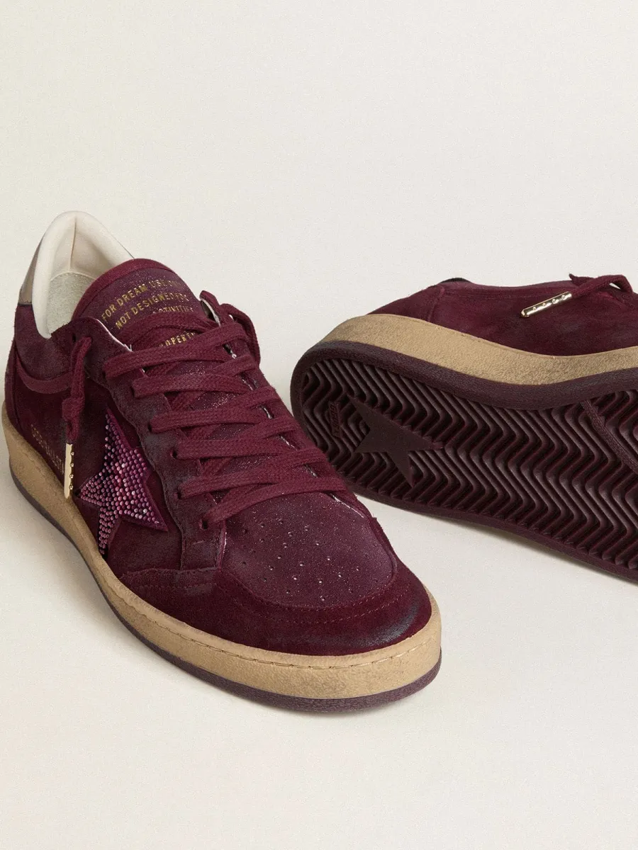 Ball Star Donna in suede bordeaux con stella in cristalli e talloncino in pelle laminata