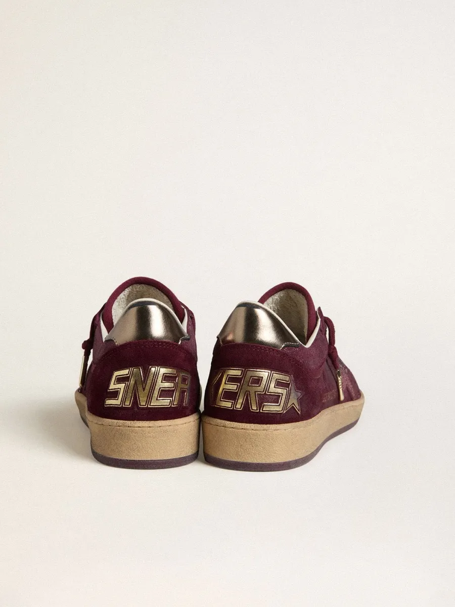 Ball Star Donna in suede bordeaux con stella in cristalli e talloncino in pelle laminata