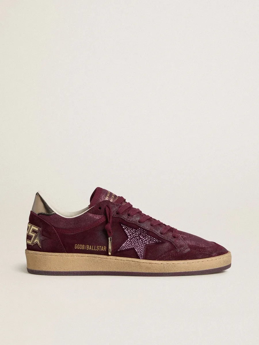 Ball Star Donna in suede bordeaux con stella in cristalli e talloncino in pelle laminata