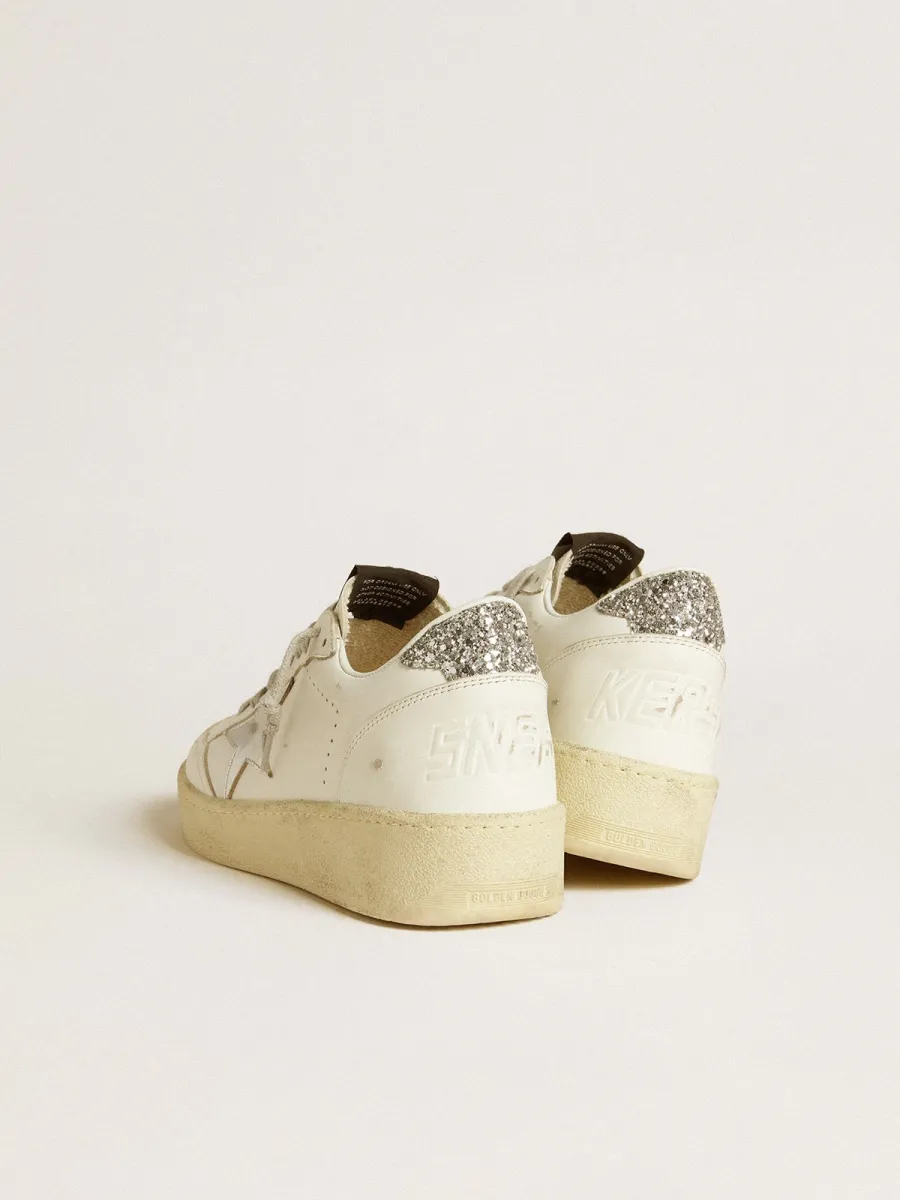Ball Star Donna con stella in pelle argento e talloncino in glitter argento